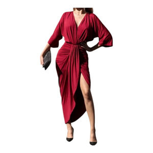 NWT Women's Dress Day Burgundy Red Asymmetrical Ruched Bodycon Dress Size M